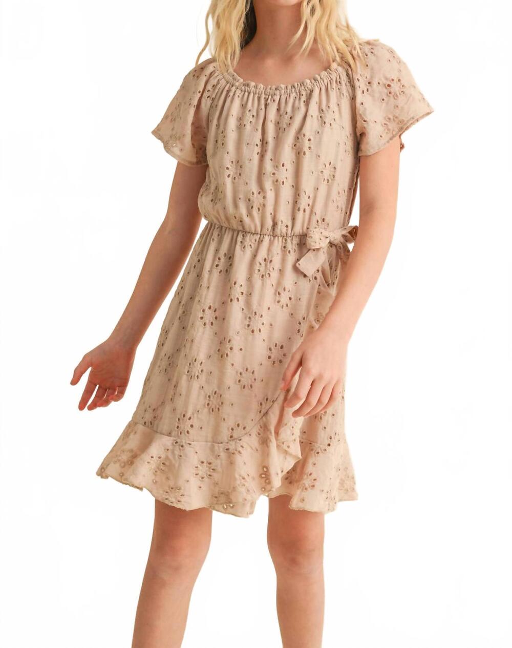 NEW HEART AND ARROW girls tween delilah faux wrap dress in beige